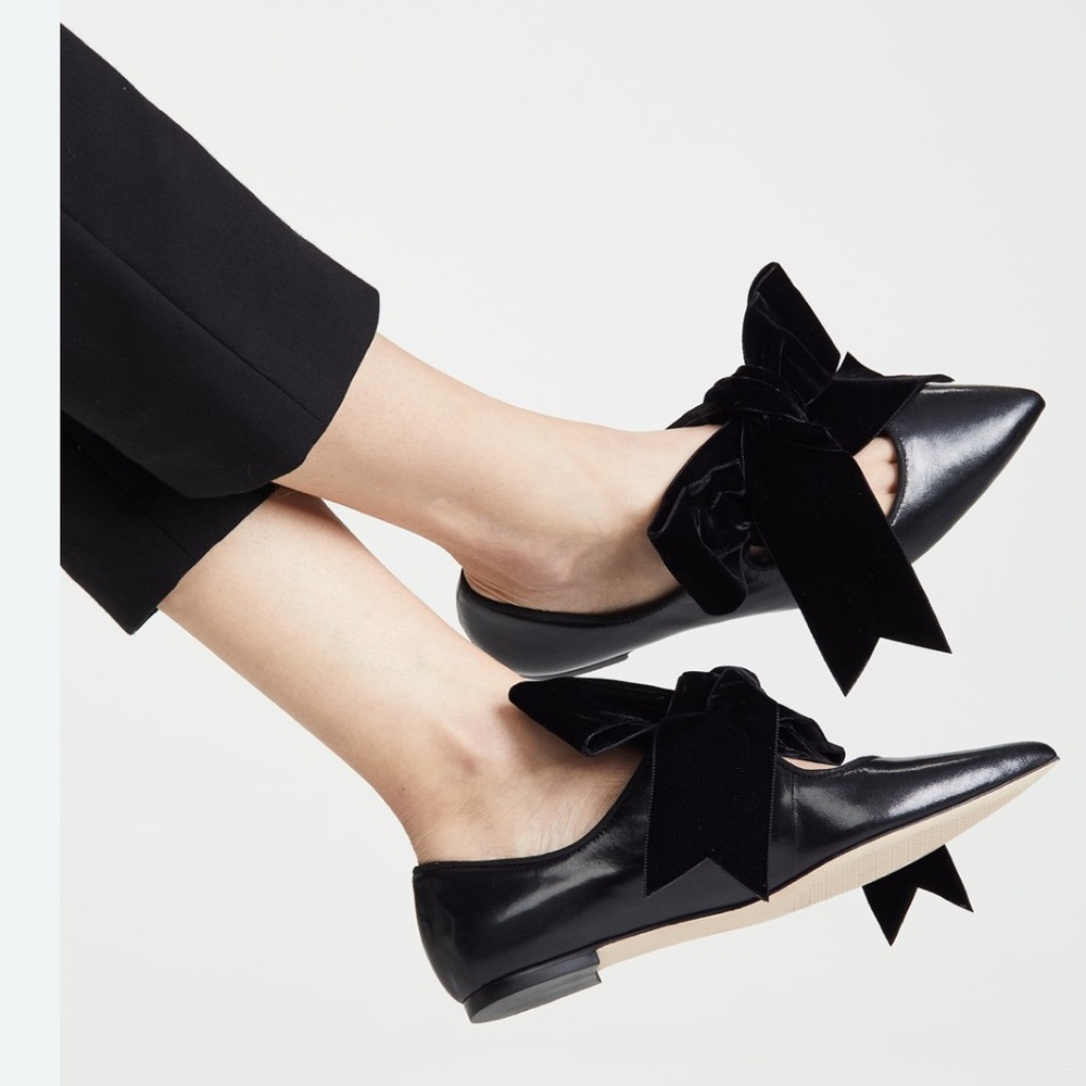 Tory Burch Clara Black Velvet Bow Flats